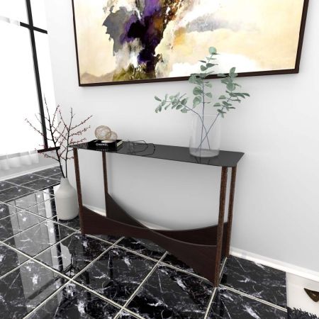 A hagyományos átlátszó üveg mellett létezik színes üveg, lakkozott üveg, mintás üveg, homokfúvott üveg, matricás üveg és tükrös üveg. 75,0 cm-es meleg tölgyfa lakkozott kerek tömörfa lábak. A tartópanel alul dupla ív alakúra van vágva.